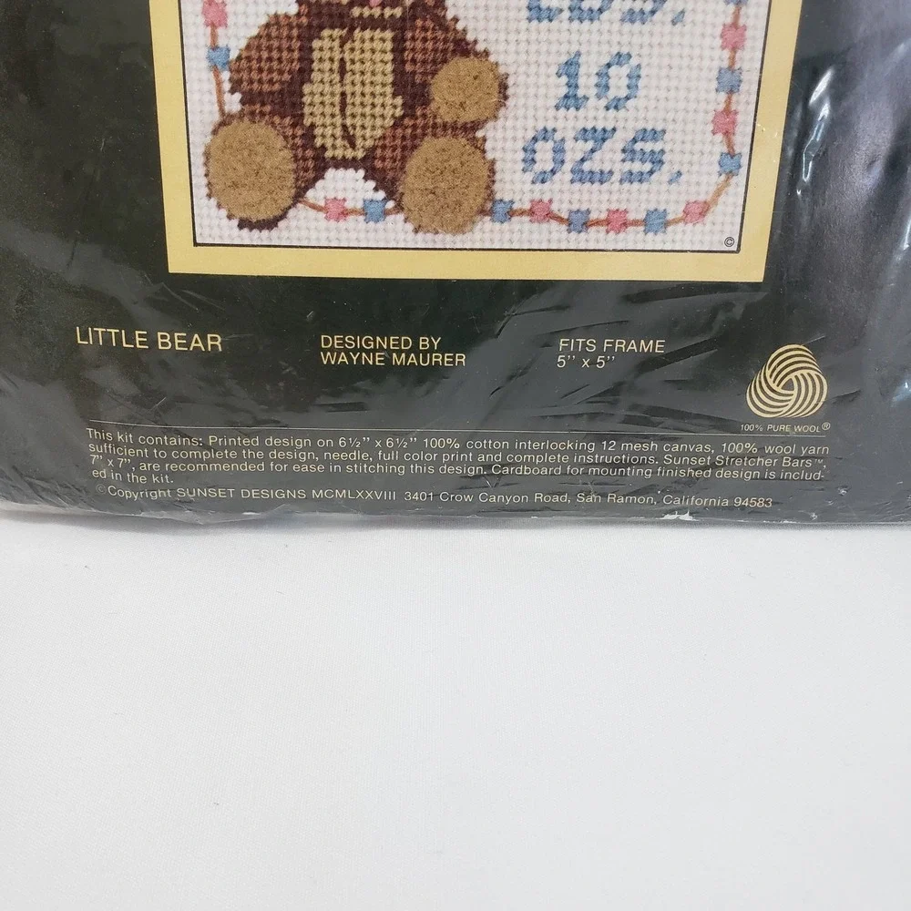Little Bear Baby Birth Record Vintage Needlepoint Kit Sunset 5x5